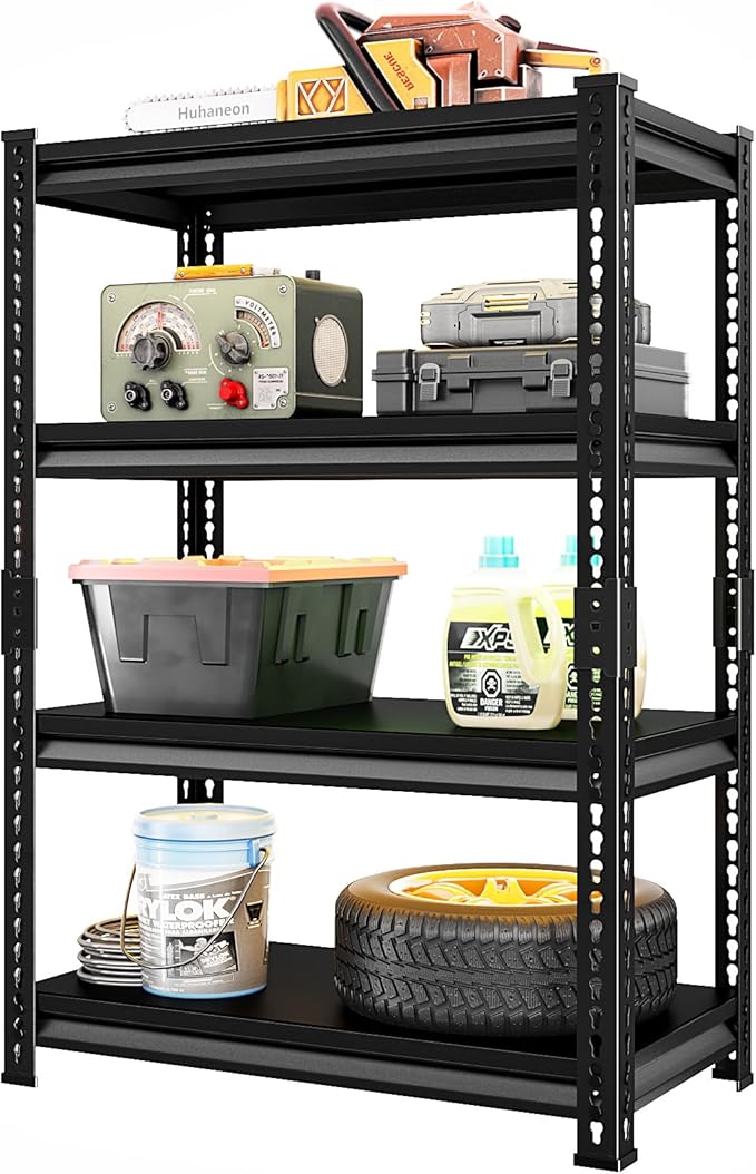 Adjustable Garage Storage Shelves, 35.4''W Garage Shelving Heavy Duty Loads 1280LBS, Metal Industrial Utility Shelf for Warehouse, Kitchen, Laundry Room,35.4" W x 15.7" D x 66" H,Black