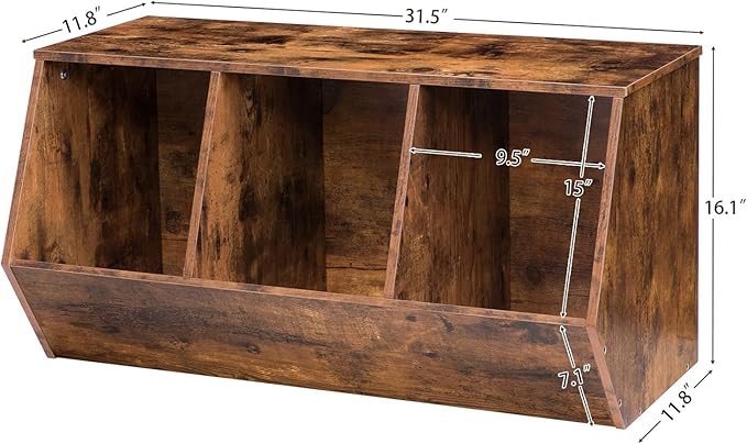 HOOBRO Toy Storage Cubby, Kids Bookshelf, Stackable 3-Bin Toy Storage Cabinet, Bookcase Footboard, Children's Toy Shelf, Suitable for Children's Room, Playroom, Hallway, Rustic Brown BF30CW01