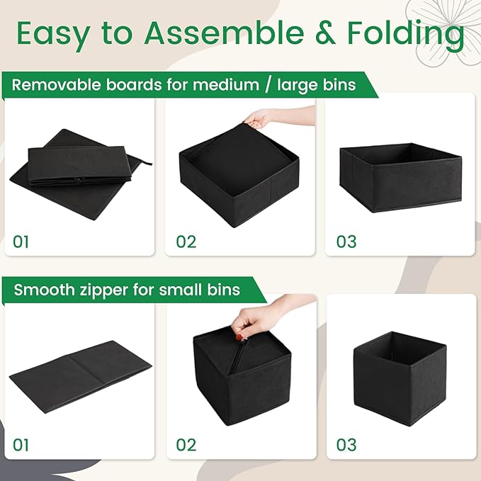 Criusia Drawer Organizer Clothes, 24 Pack Underwear Drawer Organizers, Foldable Closet Organizers and Storage Dresser Drawer Dividers Clothing Organizer for Clothes, Socks, Scarves, Bra, Ties (Black)-NeatNest