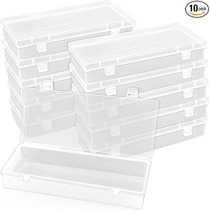 10 Pcak 6'' Plastic Storage Boxes, Small Storage Containers with Hinged Lids, Rectangle Clear Boxes for Beads, Jewelry, Game Pieces, Pens and Crafts Items(6.2'' x 2.5'' x 1.2'')-NeatNest