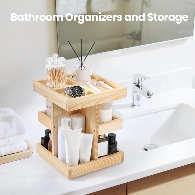 360 Rotating Wood Rotating Countertop Organizer,Mens Cologne Organizer,Mens Bathroom Organizer,Perfume Tray,Cologne Stand,Vanity Tray,Counter Shelf,Countertop Shelf(Burlywood)