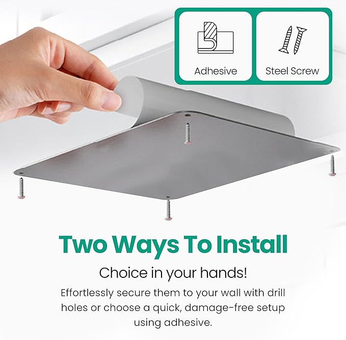 9 inches x 6.5 inches Stainless Steel Plate for Magnets, 3M Adhesive Back, Mounting Screws, Ideal for Magnetic Shelf, Spice Holders, Fridge Magnets. Mount Anywhere! (Silver, 2 Pack)