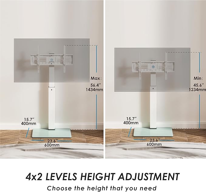 FITUEYES Swivel Floor TV Stand with Mount for TVs 37 43 50 55 60 65 70 75 Inch LCD LED Flat/Curved Screens Universal Swivel Televisions TV Mount Stand for Bedroom Living Room Black Tempered Glass Base-NeatNest
