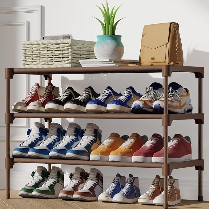 Kitsure Shoe Rack - Non-Woven Shoe Rack Shelf, Shoe Organizer for Closet, Entryway, Garage & Corridor, Stackable Shoe Shelves, Medium, Brown