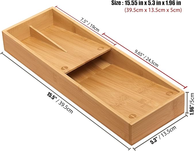 Bamboo Silverware Drawer Organizer, Kitchen Cutlery Tray,Utensil Holder for Spoons, Forks, Knives in Kitchen-NeatNest