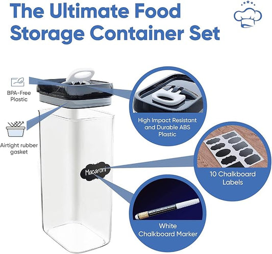 Chef's Path Airtight Food Storage Boxes with Labels - Kitchen Storage - Flour, Cereal, Pasta - Plastic Storage Boxes with Lids (4pcs-3.2L)-NeatNest