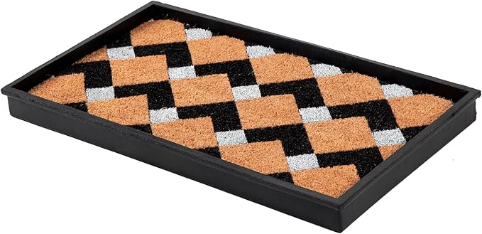 Anji Mountain Heavy Duty Waterproof Rubber Shoe Storage Mat Organizer/Boot Storage Tray Multi Use for Entryway with Coir, Tan and Ivory Insert, Fits 2 Pair (24.5" Wide)