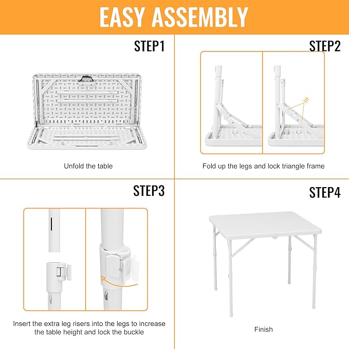 Allpop 34'' Square Folding Card Table, Fold-in-Half Portable Plastic Dining Table with Carry Handle & 2 Heights for Picnic Party Commercial Events, White-NeatNest