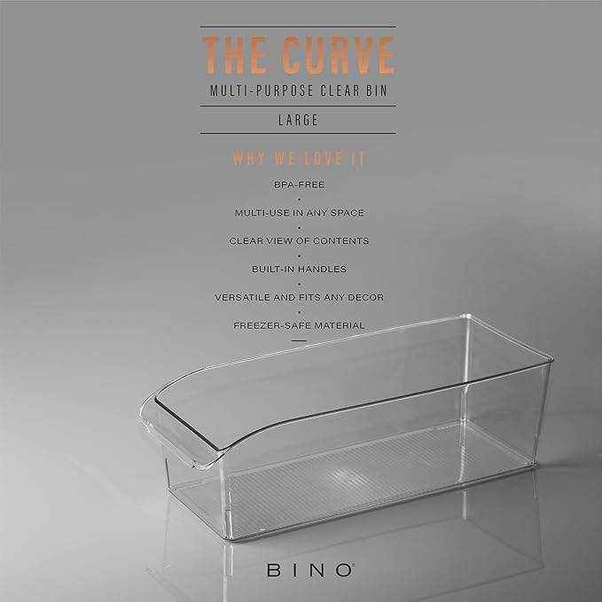 BINO | Plastic Storage Bins, Large | THE CURVE COLLECTION | Multi-Use Fridge / Freezer Organizer | Built-In Handle | BPA-Free | Pantry and Home Organization-NeatNest