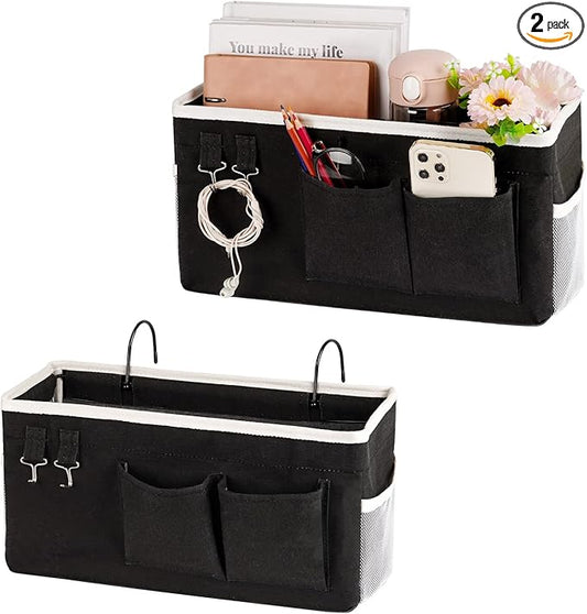 Bedside Storage Caddy/Bedside Hanging Storage Bag for Headboards Bunk Beds Dorm Rooms Book Phone Magazine Holder (2PC Black)-NeatNest