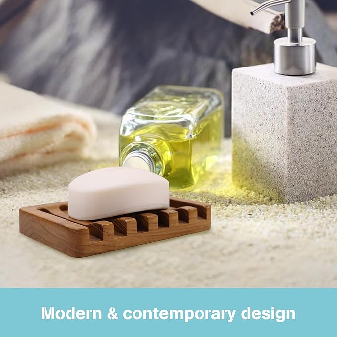 2PCS Self Draining Soap Dishes by HTB, Teak Wood Soap Holder, Soap Saver for Shower, Bathroom, Bath Tub, Kitchen Sponges, Easy Dry Extend Soap Life-NeatNest