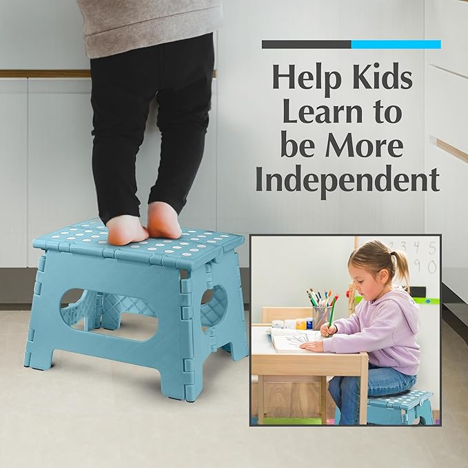 Handy Laundry Folding Lightweight Step Stool - Sturdy Enough to Support Adults and Safe Enough for Kids - Opens Easy with One Flip - Great for Kitchen, Bathroom or Bedroom (Teal | 2-Pack)