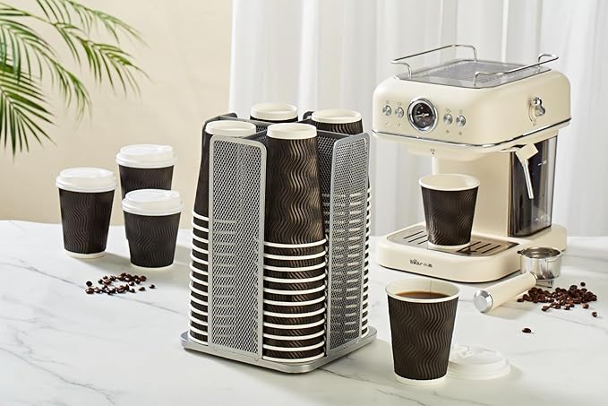 Annova Paper Cup and Lid Holder Plastic Cup Storage Organizer, 360°Rotating Coffee Cup Dispenser with 4 Compartments, Multifunctional Cup Storage Rack for Home, Office, Bar, Coffee Shop (Silver)-NeatNest