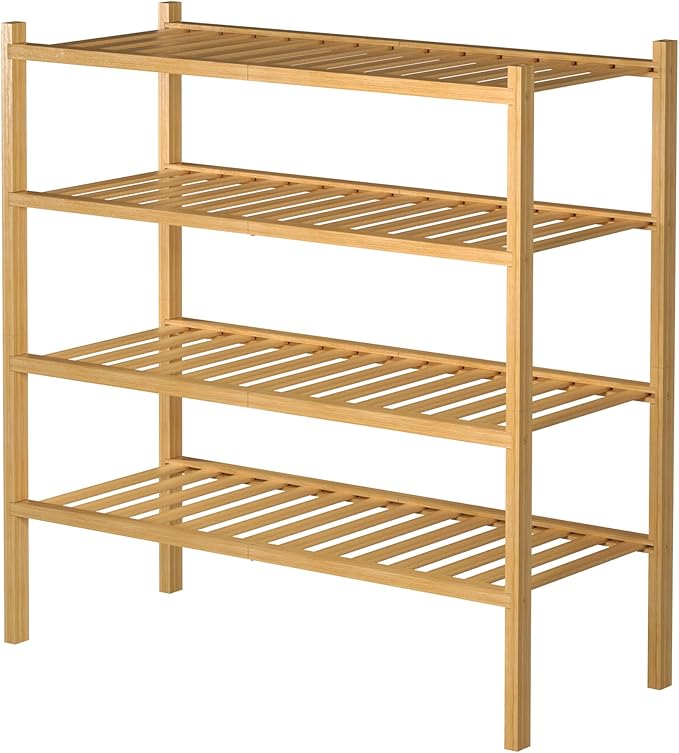 4 Tier Bamboo Shoe Rack for Closet Free Standing Wood Shoe Shelf for Entryway Small Space Stackable 27"x11"x26" (Natural)-NeatNest