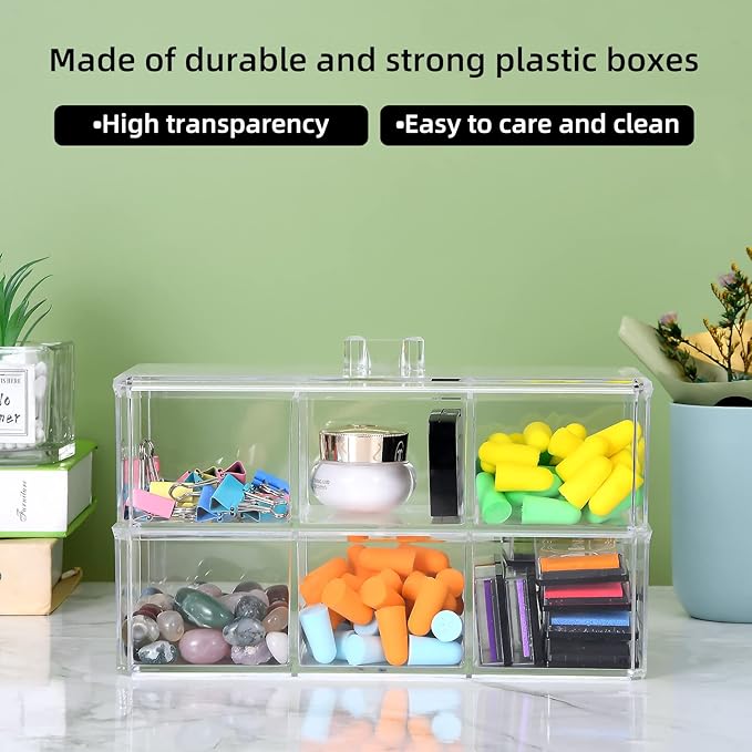 dedoot 3 Compartment Organizer 2 Layers,Plastic Drawer Clear Acrylic Vanity Desk Storage and Organizer, Bathroom Display Storage Container with Lid for Jewelry, Small Items 9.17x3.7X5.82 Inch-NeatNest