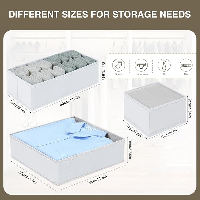 DIMJ Drawer Organizer Clothes, 6 Pack Fabric Drawer Organizer Bins, Foldable Baby Clothes Organizer & Dresser Organizer For Nursery, Clothes, Bedroom, Closet, Socks, Bra, Tie,White-NeatNest