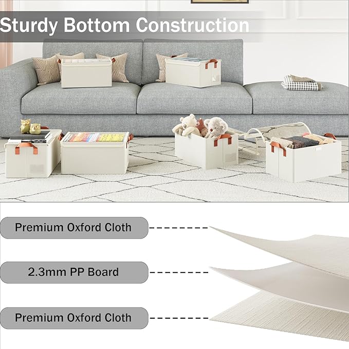 AARAINBOW Metal Frame Clothes Organizer Bins, Stackable Fabric Storage Bins with Lids, 4 Packs Fabric Boxes Foldable Closet Container for Clothes Toys, 23L (B White)-NeatNest