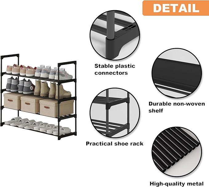 Calmootey 4-Tier Shoe Rack, Tall Large Capacity 20 Pairs Shoes Storage Organizer, Stackable Wide Shoe Shelf for Entryway, Hallway, Black-NeatNest