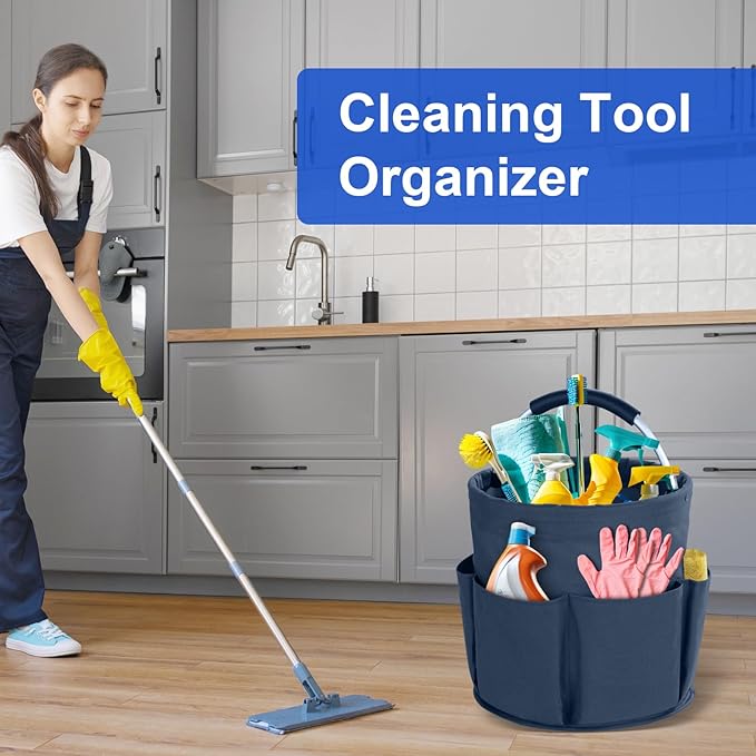 Cleaning Caddy with Handle, Cleaning Products Organiser, 17L Foldable Storage Basket, Cleaning Caddy Organiser, Portable Multi Cleaning Bucket Bag for Home, Garden (Dark Blue)-NeatNest