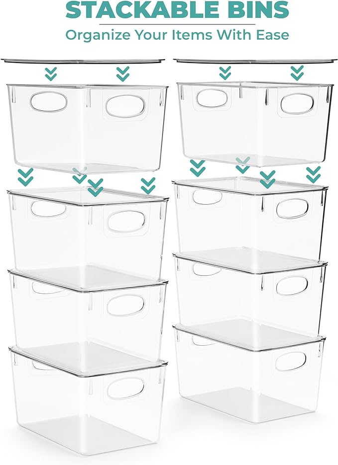 Sorbus Large Plastic Storage Bins with Lids - for Kitchen Organization, Pantry Organizers and Storage, Fridge Organizer, Cabinet Organizer, Refrigerator Organizer Bins - Clear Storage Bins (2 pack)