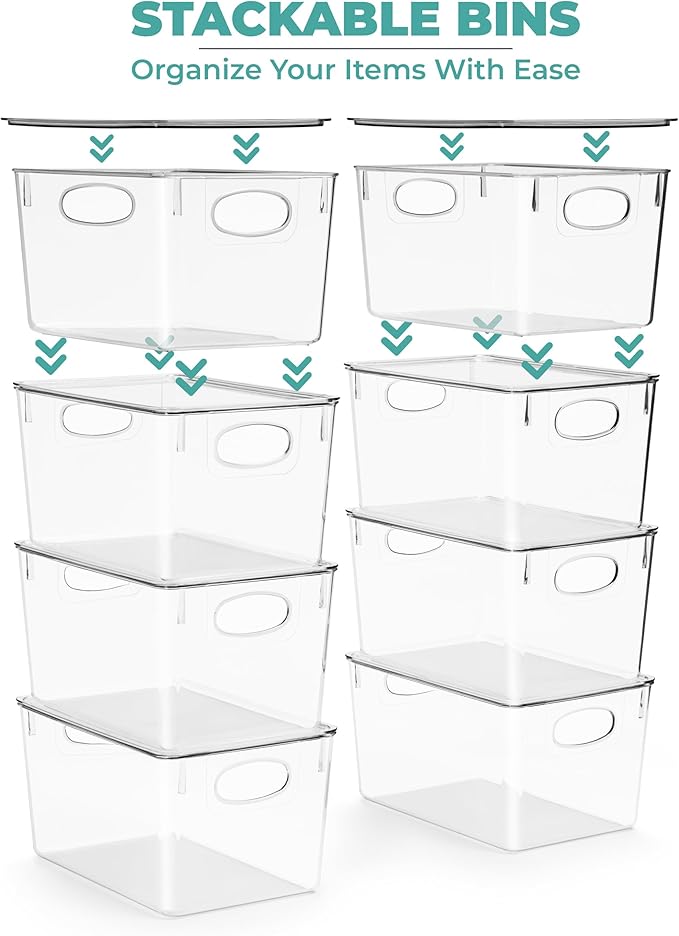 Sorbus 8-Pack Large Clear Plastic Storage Bins with Lids – Kitchen, Pantry, Fridge, Cabinet & Refrigerator Organizers