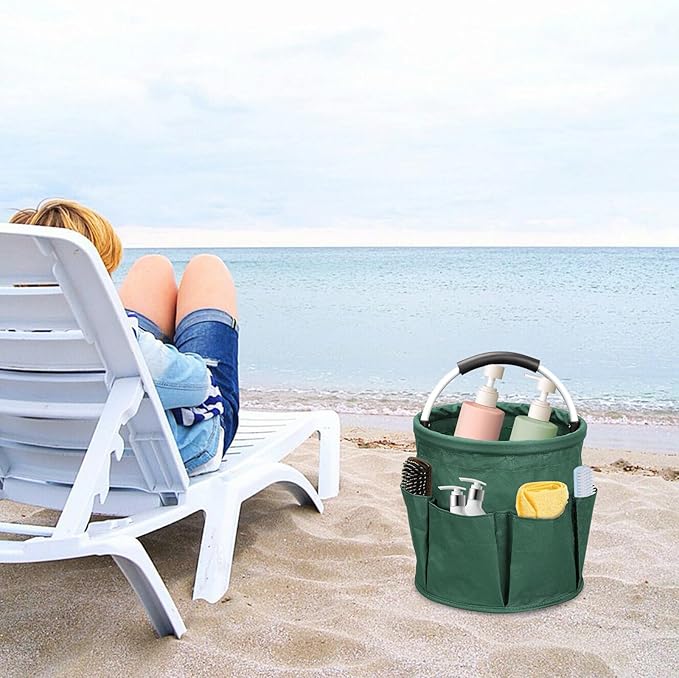 Qivine 17L Cleaning Caddy with Handle, Cleaning Supply Caddy Foldable Cleaning Caddy Cleaning Products Organizers Portable Cleaning Bucket Organiser for Storing Towels (Green)