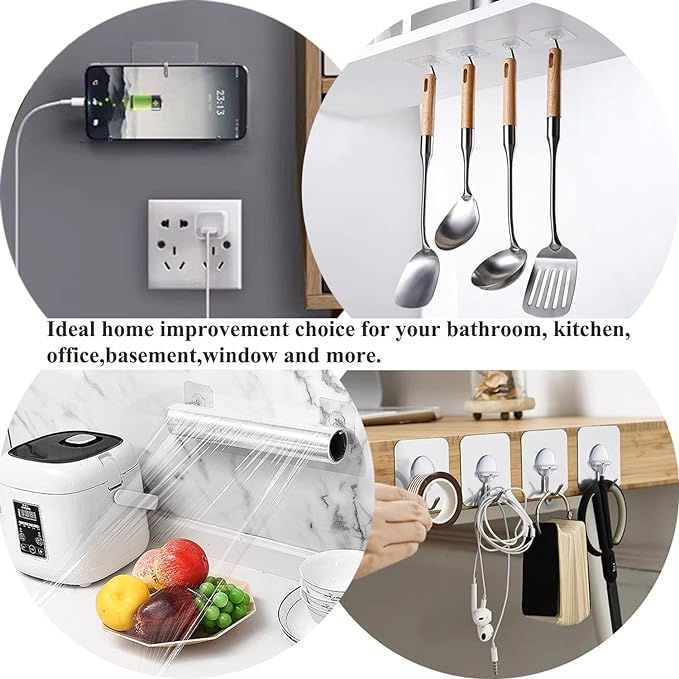 Adhesive Wall Hooks for Hanging Heavy Duty Towel Coat Hooks Waterproof Transparent Hook for Bathroom Shower Kitchen Keys Door Outdoor Home Improvement Utility Hook 8 Pack-NeatNest