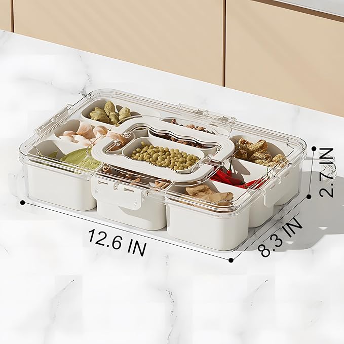Divided Veggie Tray with Lid and Handle 9 Compartment Serving Tray with Dividers Portable Travel Snack Containers Stackable Snackle Box Charcuterie Container for Fruit,Vegetable,Salad (9 Containers)-NeatNest