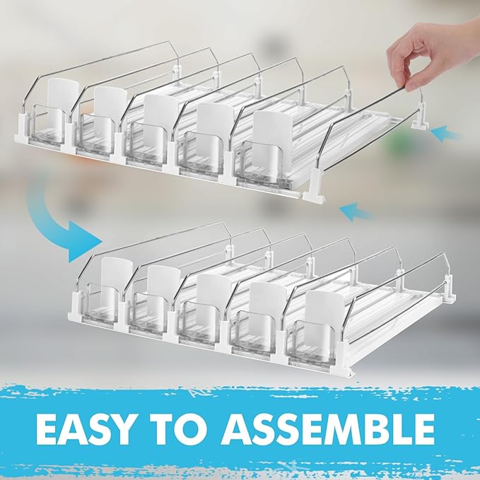 Drink Dispenser for Refrigerator, Self-Pushing Soda Can Organizer for Fridge, 5 Rows already Assembled, Automatic Can Dispenser with Spring Loaded for Refrigerator Holds 25 cans, White