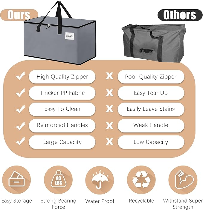 Heavy Duty Moving Bags - Extra Large Packing Bags and Storage Totes, Collapsible and Foldable Option for Moving and Storage, Grey, 125 L - 18 Pack