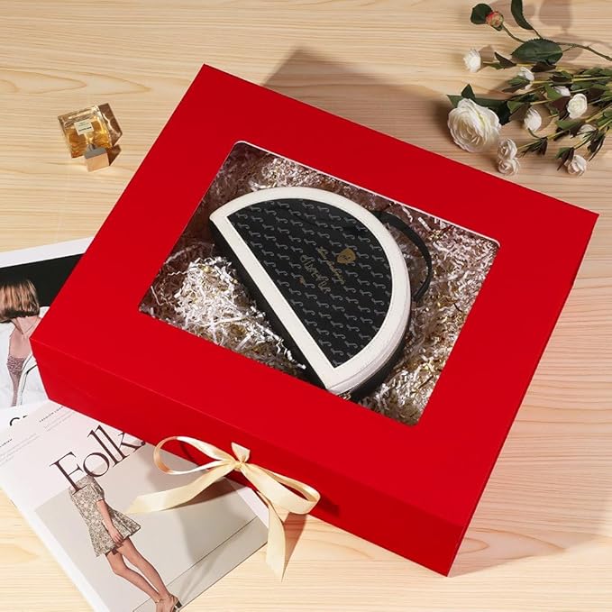 3 Pcs Extra Large Red Gift Box for Presents with Ribbon 19x16x6 Inches Clear Gift Box with Window Magnetic Closure Gift Boxes with Lids-NeatNest