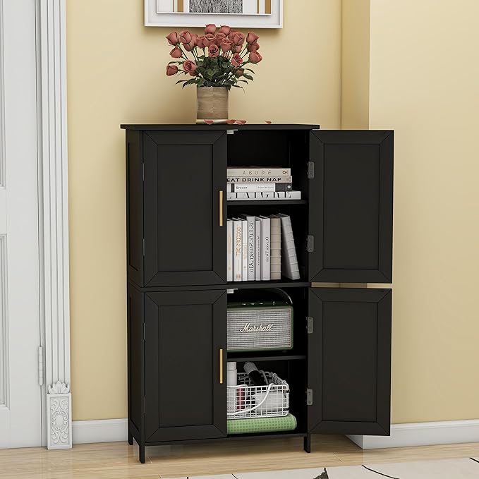 Bathroom Storage Floor Cabinet Freestanding Organizer with Adjustable Shelves for Bathroom Bedroom Laundry Room,4 Doors-NeatNest