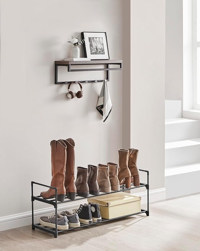 SONGMICS Shoe Rack, 2-Tier Shoe Organizer, Metal Storage Shelf, Upright or Upside Down, for 12-15 Pairs, Stackable, for Entryway, 11.8 x 36.2 x 13.4 Inches, Black ULSA12BK-NeatNest