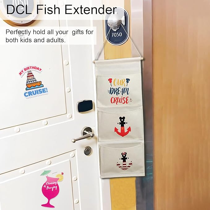 DCL Cruise Fish Extender Gifts Organizer - Hanging 3-Pockets for DCL Cabin Doors -Cruise essential Fish Extender Hanger Perfect for 2025 & 2026 (White)-NeatNest