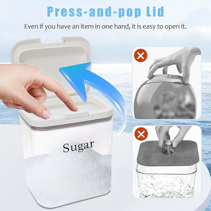 Flour Sugar Storage Containers 2 Pc,Airtight Food Containers Storage with One-Press Lid,BPA Free Pantry Organizers Storing with Scoop and Ceasuring Cups for Kitchen,Cereal,Rice,Pasta,Baking Supplies