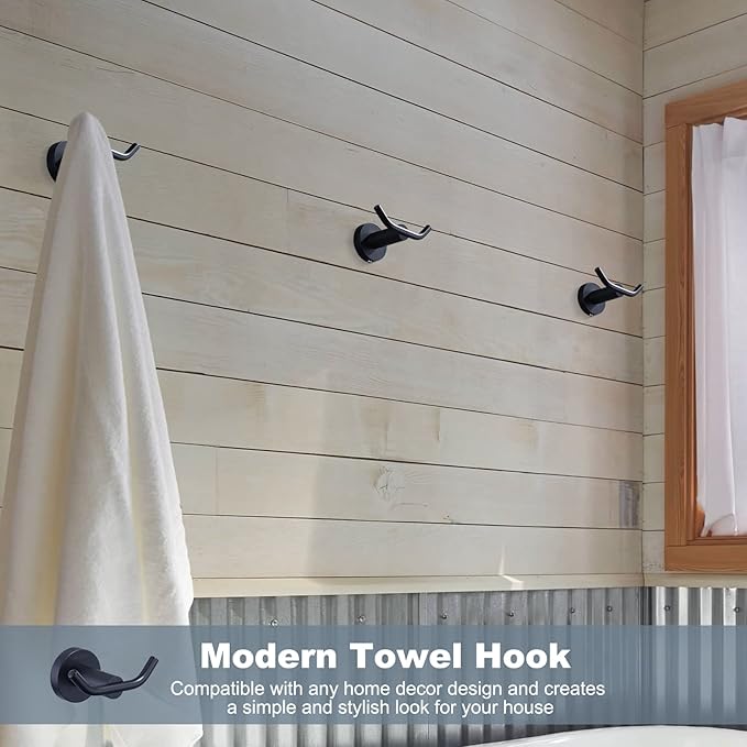 ARCORA Black Towel Hooks, SUS 304 Stainless Steel Wall Hooks, Heavy Duty Robe Hooks 1 Pack, Towel Hooks for Bathroom Wall Mounted