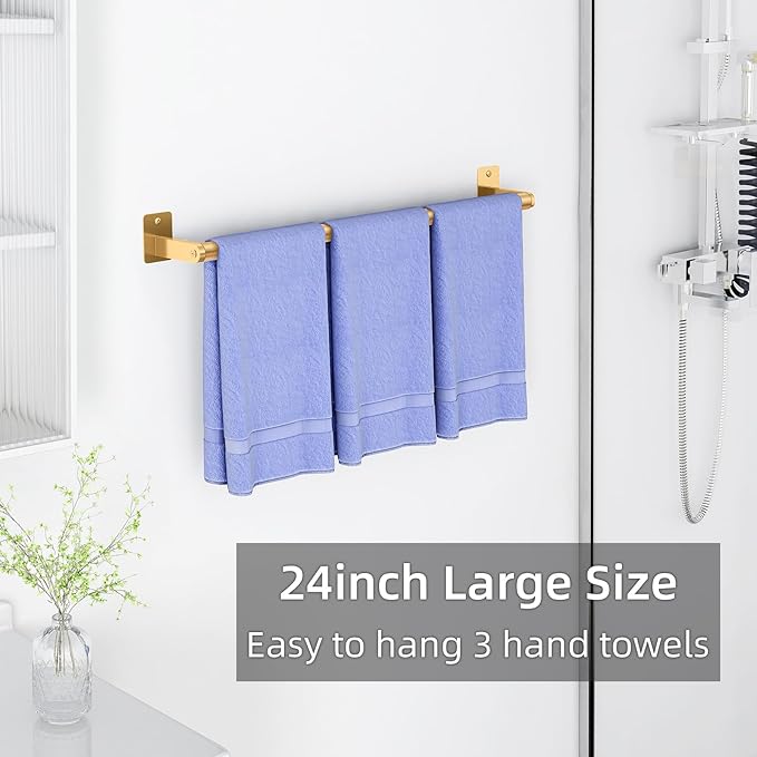Bathroom Towel Bar, 24 Inch Towel Racks for Bathroom Wall Mounted, Heavy Duty Bath Hand Towel Holder Organizer, Modern Home Decor Towel Rod Bathroom Hardware Accessories, Gold