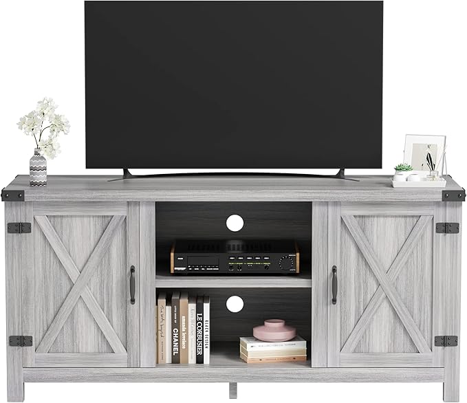 JUMMICO TV Stand, 65 Inch TV Farmhouse Entertainment Center with Double Barn Doors and Storage Cabinets, Console TV Table Media for Living Room, Bedroom (Grey)-NeatNest