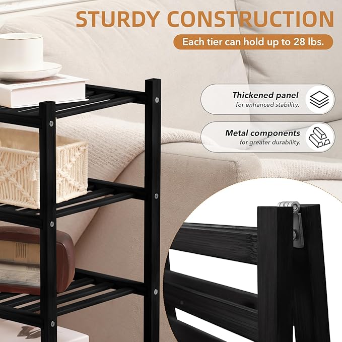 4 Tier Bamboo Shoe Rack Storage Organizer for Closet, Multifunctional Stackable Free Standing Shoe Shelf Organizer for Small Space,Entryway, Hallway, Bathroom27 x11 x26(Black, 4 Tier)-NeatNest
