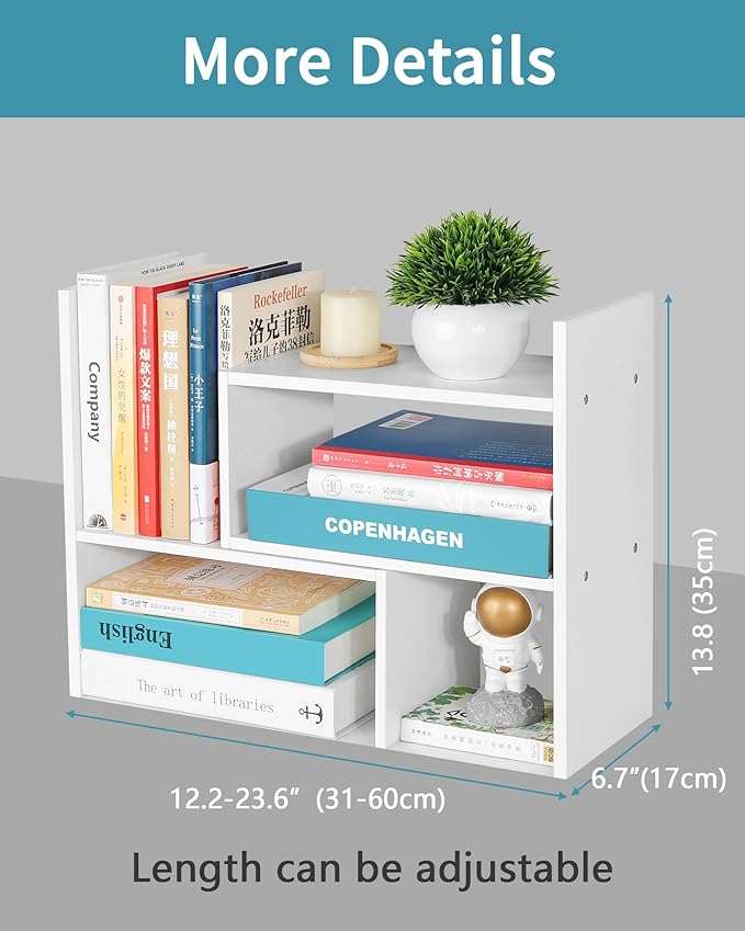 Desktop Shelf Organizer,Adjustable Stackable Office Storage Rack,Wood Display Shelf,White Small Bookshelf for Desktop,Tabletop Desk Shelf,Multipurpose Shelves for Office, Dormitory,Home Decor.-NeatNest
