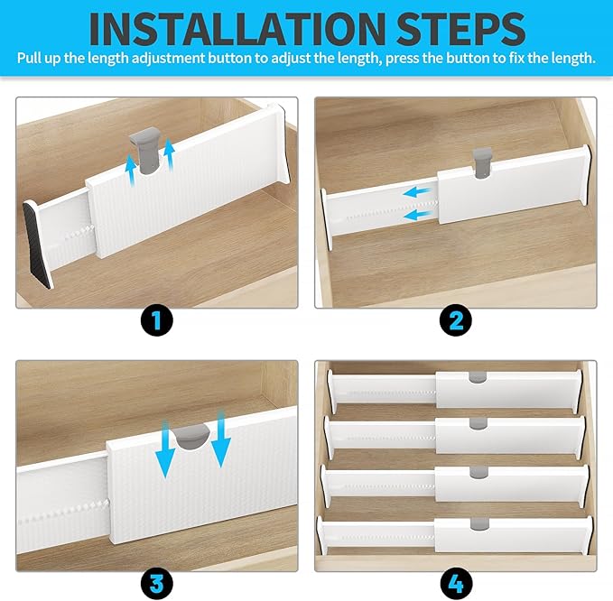 Drawer Dividers Organizer 10 Pack, Adjustable Separators 4" High Expandable from 11-17" for Bedroom, Bathroom, Closet, Clothing, Office, Kitchen (White, 10 PACK)-NeatNest