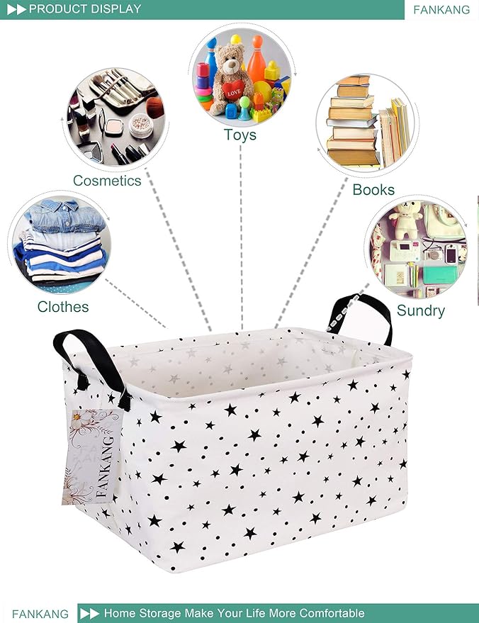 FANKANG Storage Basket,Nursery Hamper Canvas Laundry Basket Foldable with Waterproof PE Coating Storage, Office, Bedroom, Clothes,Toys (Rec-Star)