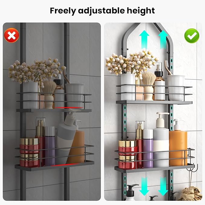 Shower Caddy Hanging (Black), Adjustable Anti-Swing-Over The Shower Head Caddy, 3 Tier Height Bathroom Storage Organizer Bathroom Shelves Basket Rack Shower Caddies (3Tier)