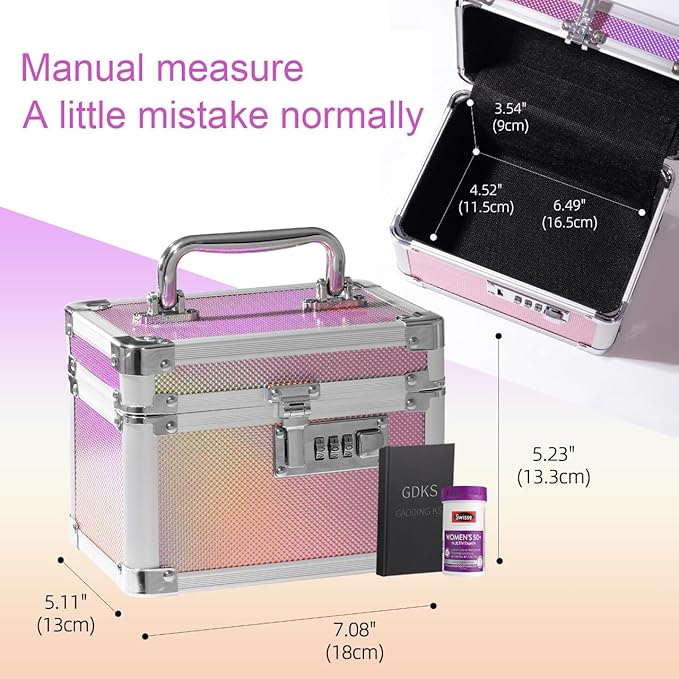 Small Medication Combination Lock Boxes with Code for Personal Items, Medicine Lockbox for Documents - 7.1 x 5.1 x 5.3 Inches Aurora