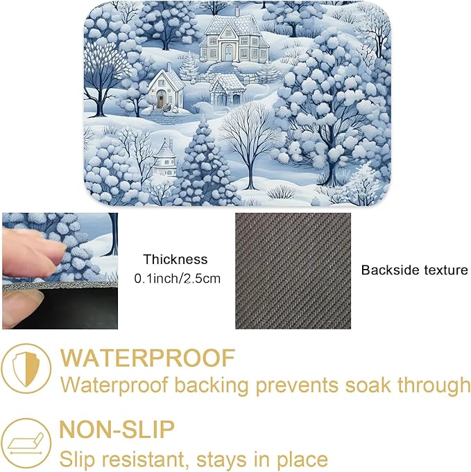 Hello Winter Dish Drying Mats Super Absorbent Dish Drainer Rack Pad Non-Slip Drying Mat for Kitchen Counter, 24"x16"