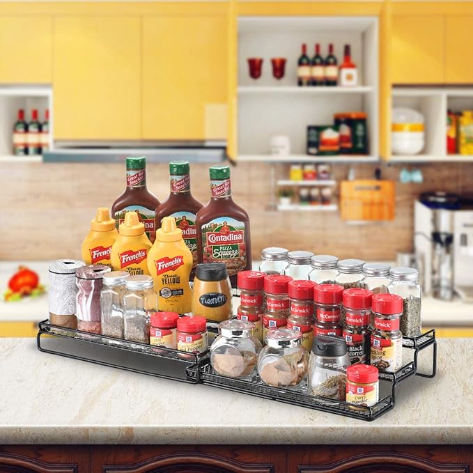 GONGSHI Spice Rack Organizer for Cabinet, Pantry and Countertop, 3 Tier Expandable Seasoning Shelf, Black-NeatNest