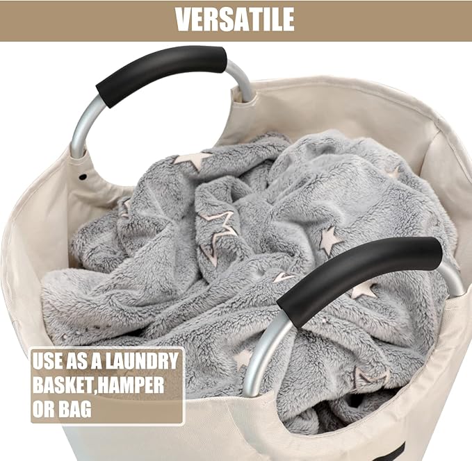 DOKEHOM 90L Large Laundry Basket, Collapsible Laundry Bag, Freestanding Tall Clothes Hamper, Foldable Washing Bin (Beige)-NeatNest