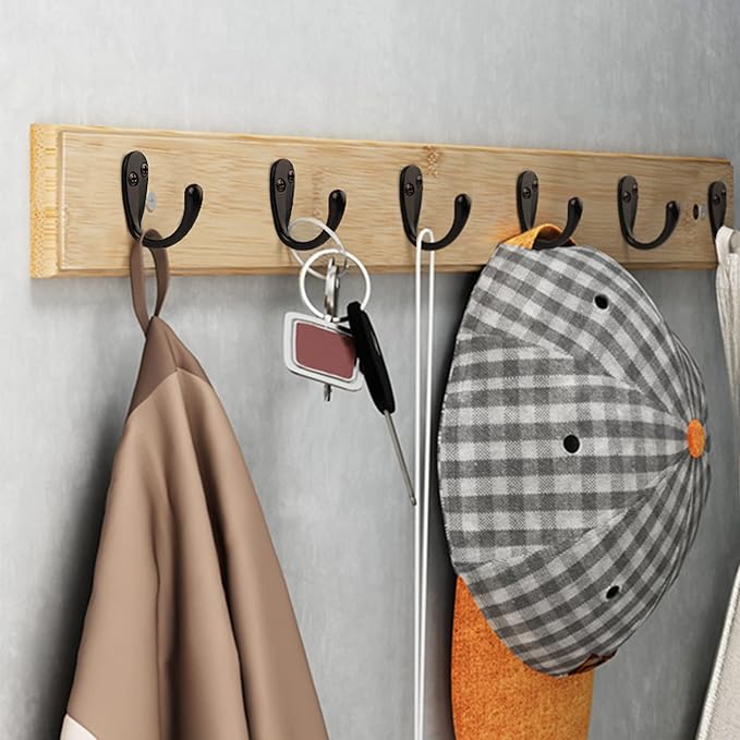 HASWARE 6 PCS Coat Hook, Wall Mounted Hooks Coat Hooks Robe Hooks Hangers Heavy Duty with 12 Pieces Screws for Bedroom Bathroom Kitchen Door Wall (Matte Black)