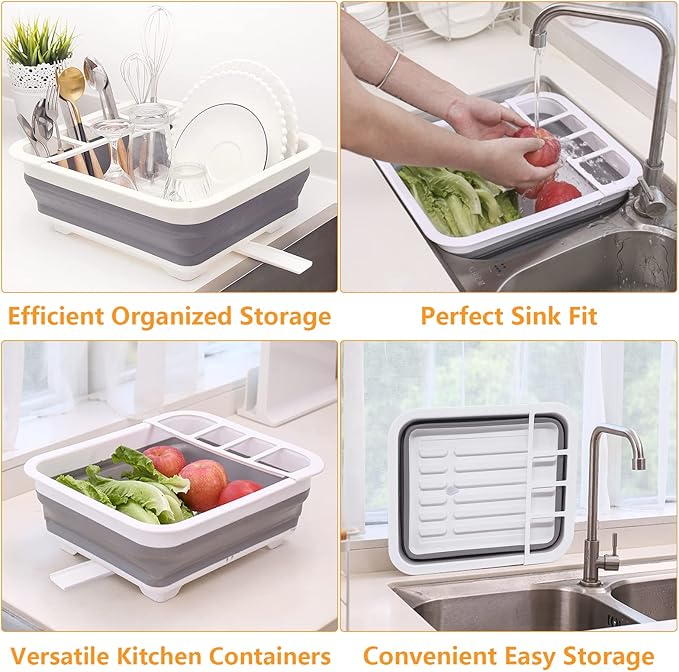 Foldable Dish Drying Rack with Drain Plug and Swivel Spout - Lightweight, Compact and Space-Saving Dish Drainer Organizer for Kitchen, RV, Campers and Travel Trailers
