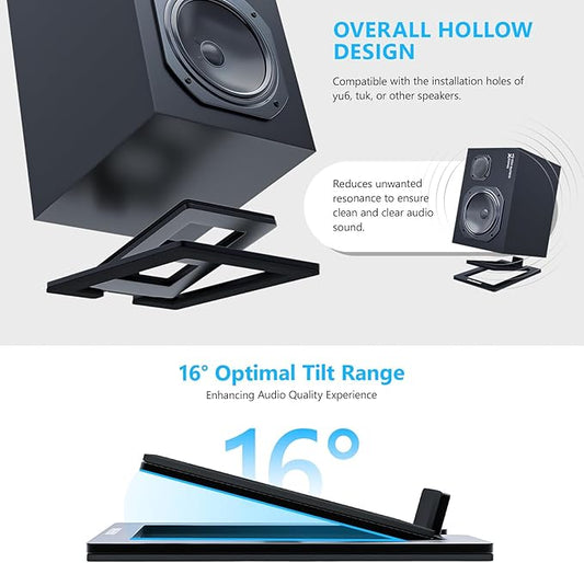C-1 Desktop Speaker Stands for Small Speakers,Tilted Tabletop Steel Computer Speaker Stands(Pair),L15.2 x W11.4 x H3.8 Centimetres (Black)-NeatNest